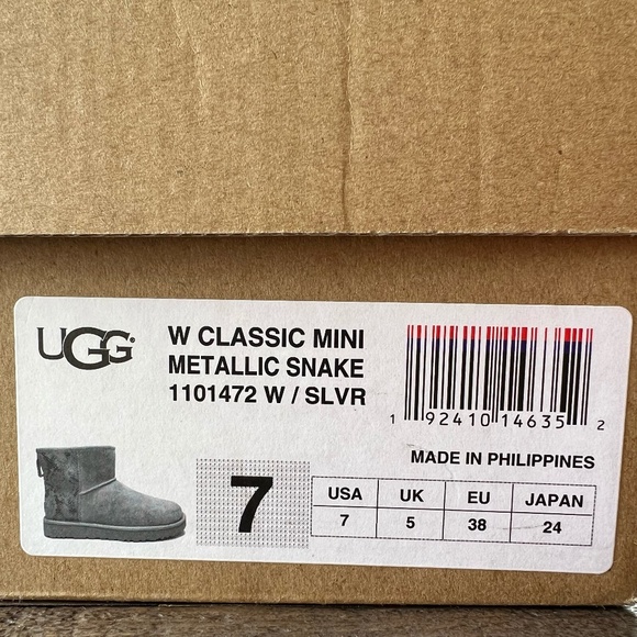 UGG Classic Mini Metallic Snake Silver NIB - Picture 6 of 6